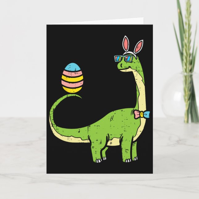 Brontosaurus Bunny Ears Egg Easter Day Dinosaur Di Card (Front)
