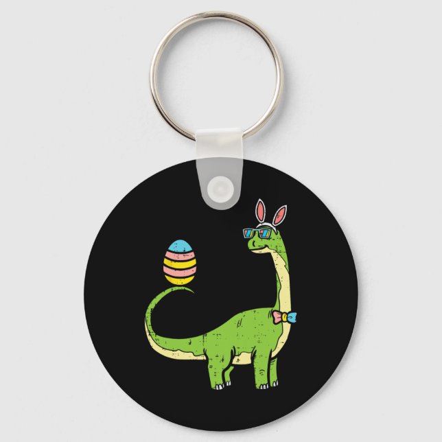 Brontosaurus Bunny Ears Egg Easter Day Dinosaur Di Keychain (Front)
