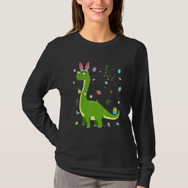 Brontosaurus Bunny Ears Egg Easter Day Dinosaur Di T-Shirt (Front)