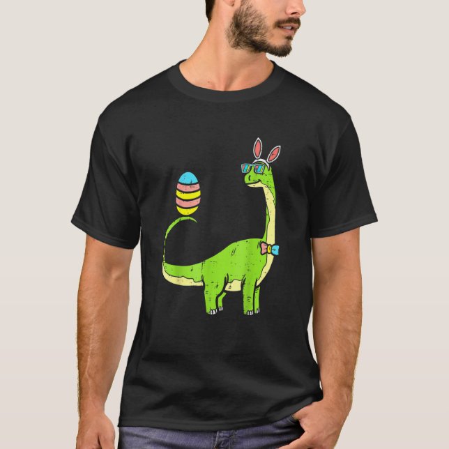Brontosaurus Bunny Ears Egg Easter Day Dinosaur Di T-Shirt (Front)
