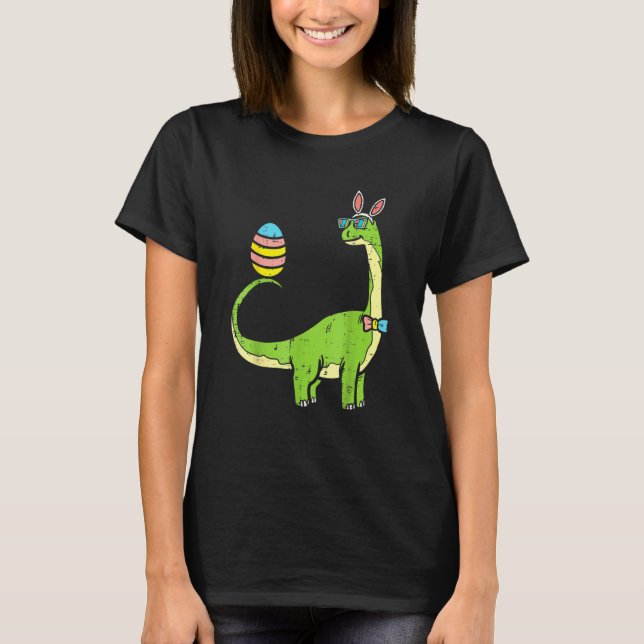 Brontosaurus Bunny Ears Egg Easter Day Dinosaur Di T-Shirt (Front)