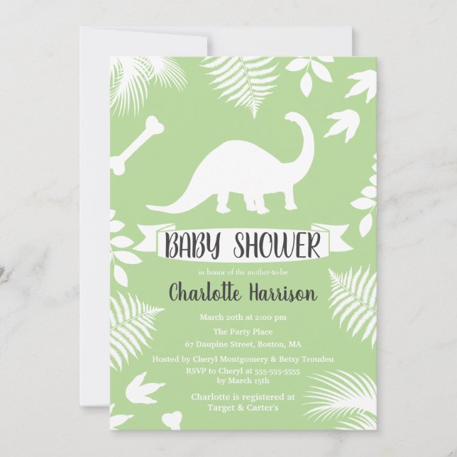 Brontosaurus Dinosaur Baby Shower Invitation (Front)