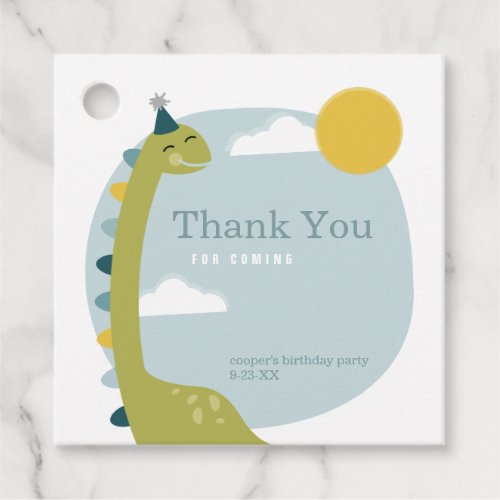 Brontosaurus Dinosaur Blue Sky Sun Birthday Thank Favor Tags
