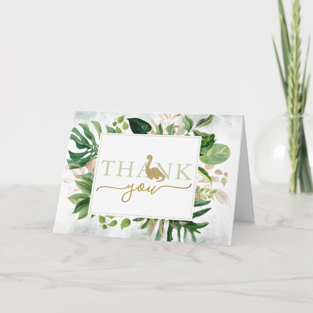 Brontosaurus Dinosaur Greenery Folded Thank You  Card (Front)
