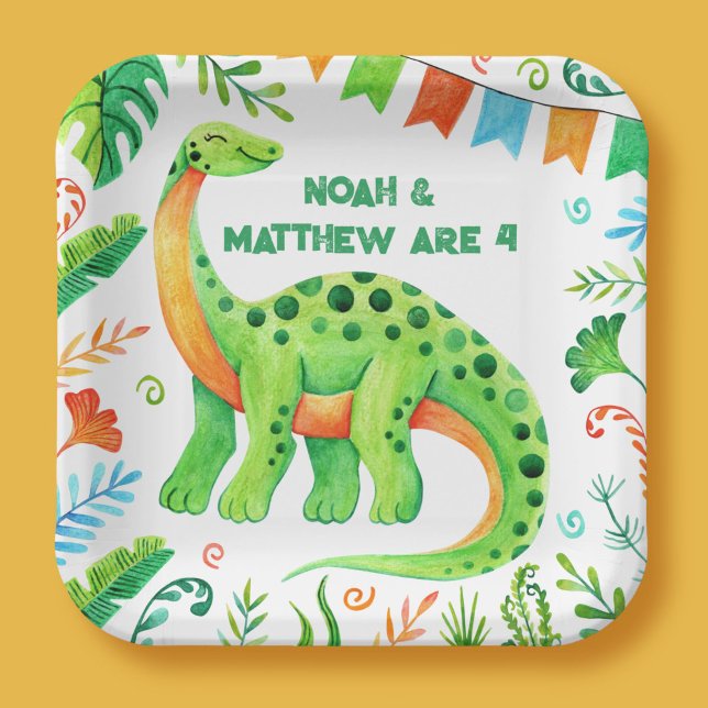 Brontosaurus Dinosaur Joint Birthday Paper Plates (Brontosaurus Dinosaur Joint Birthday Paper Plates)