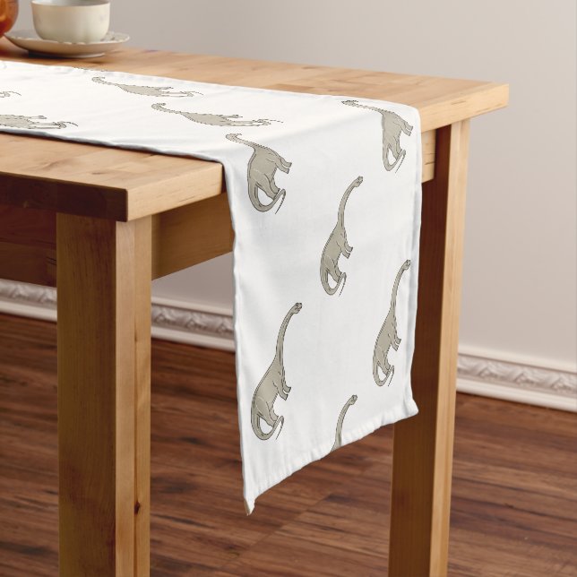 Brontosaurus Dinosaur Looking Down Mono Line Short Table Runner (In Situ)