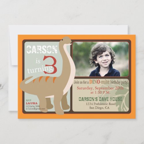 Brontosaurus Dinosaur Third Birthday Invite