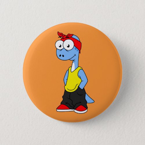 Brontosaurus Dressed In Hip Hop Clothing Button