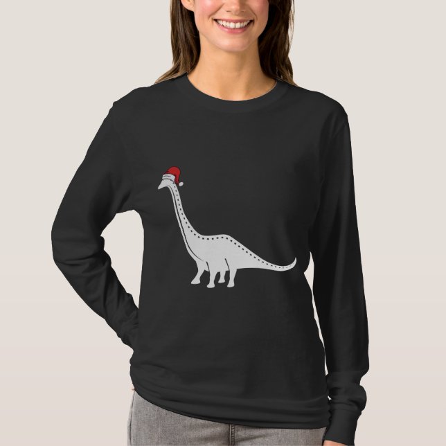 Brontosaurus in Santa Hat Christmas Pajama T-Shirt (Front)