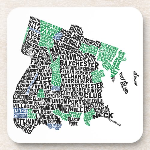 Bronx New York City Typography Map Beverage Coaster