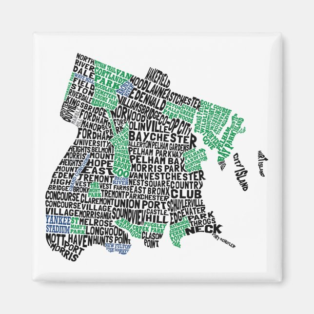 Bronx New York City Typography Map Magnet (Front)