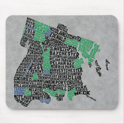 Bronx New York City Typography Map Mouse Pad