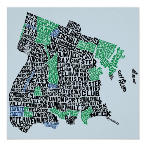 Bronx New York City Typography Map Poster
