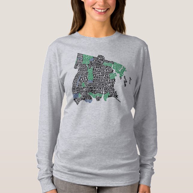 Bronx New York City Typography Map T-Shirt (Front)