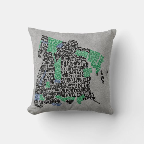 Bronx New York City Typography Map Throw Pillow