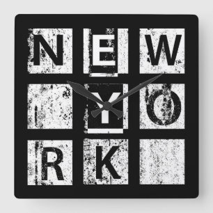 Bronx New York Grunge Typography Square Wall Clock