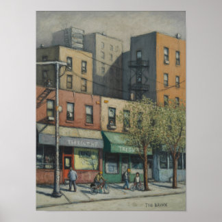 Bronx Storefronts Street Scene Painting Poster