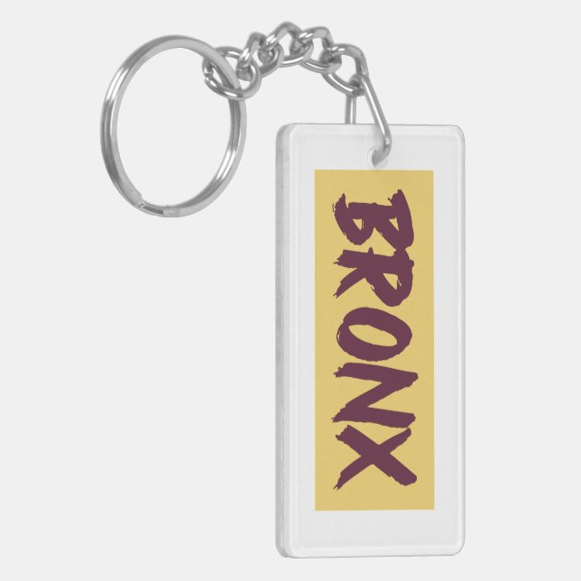 Bronx Text Base Design on Yellow Background Keychain (Front Left)