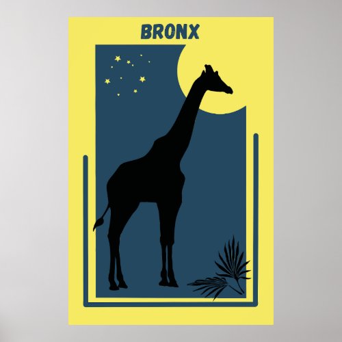Bronx Zoo New York Vintage Giraffe Poster