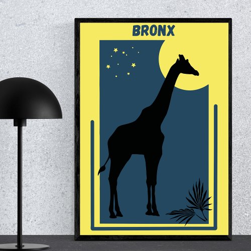 Bronx Zoo New York Vintage Giraffe Poster