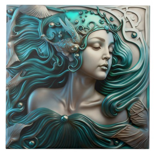 Bronze 3D effect Mermaid Ceramic Tile
