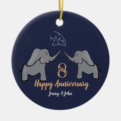 Bronze 8th anniversary elephant husband  wife ceramic ornament