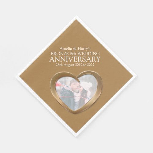 Bronze 8th anniversary heart photo names napkins