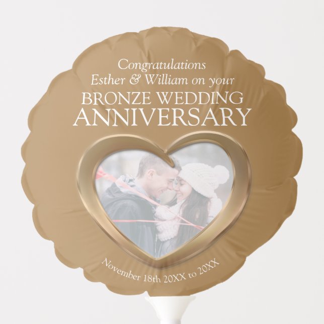 Bronze 8th wedding anniversary custom heart photo balloon (Front)