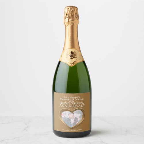Bronze 8th wedding anniversary custom sparkling wine label