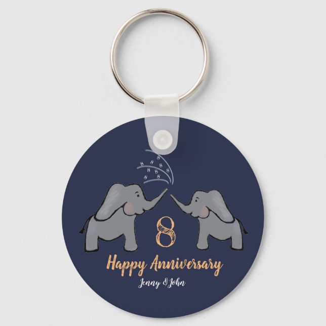 Bronze 8th wedding anniversary elephant couple keychain (Front)