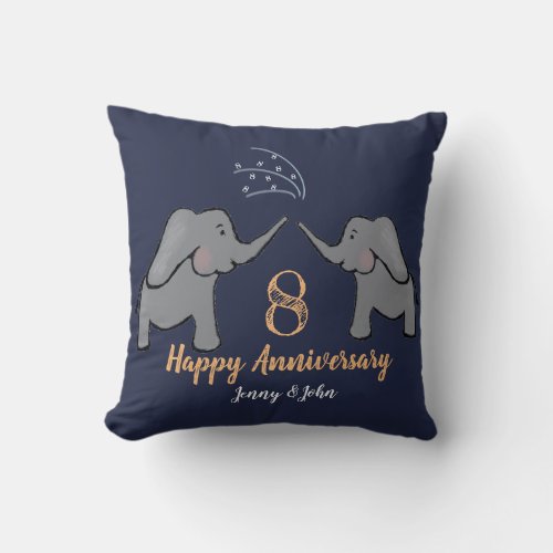 Bronze 8th wedding anniversary elephant navy throw pillow