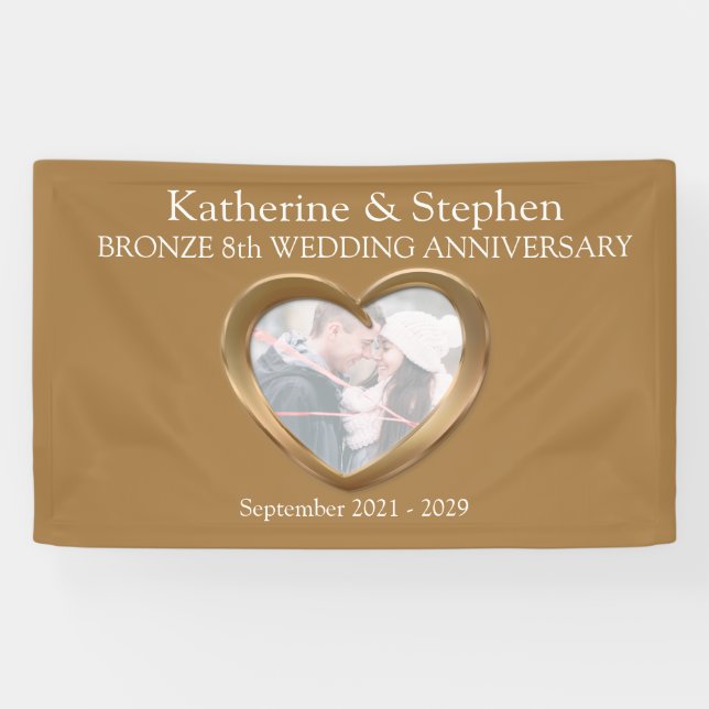 Bronze 8th Wedding anniversary heart photo banner (Horizontal)
