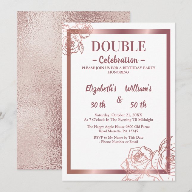  Bronze Adult Double Joint twin birthday   Invitation (Front/Back)