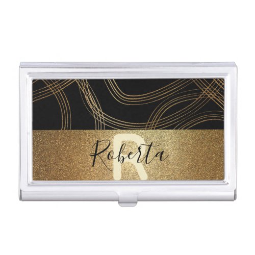 Bronze And Black Glitter Glam Trendy Chic Custom Business Card Case