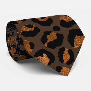 Bronze and Black Leopard Print Neck Tie