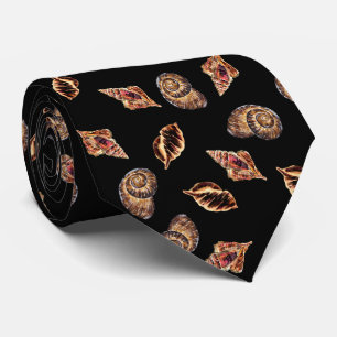 Bronze and Black Sea Shells Pattern Neck Tie
