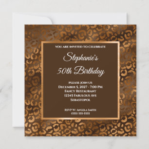 Bronze and Brown Foil Leopard Glam 50th Birthday Invitation
