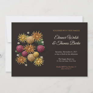Bronze and Burgundy Chrysanthemum Fall Wedding Invitation