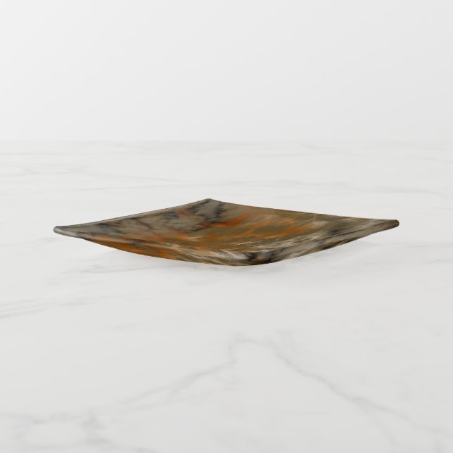 Bronze and Copper Marble Abstract Trinket Tray (Angled)