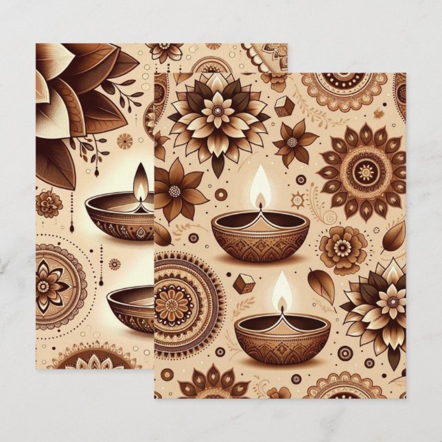 Bronze and Gold Diwali Printable Scrapbook Paper Invitation (Front/Back)