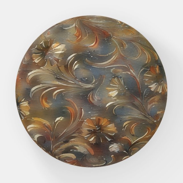 Bronze and Gold Floral Art Glass Paperweight (Front)