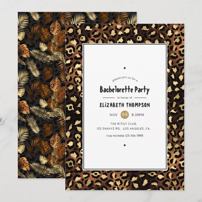Bronze and Gold Leopard Bachelorette Party Invitation (Front/Back)