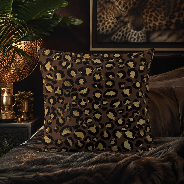 Bronze and Gold Leopard Print Animal Pattern Throw Pillow (Creator Uploaded)