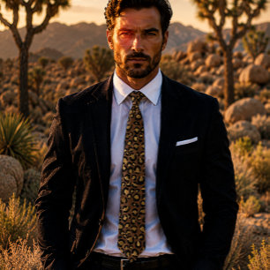 Bronze and Gold Leopard Print Neck Tie