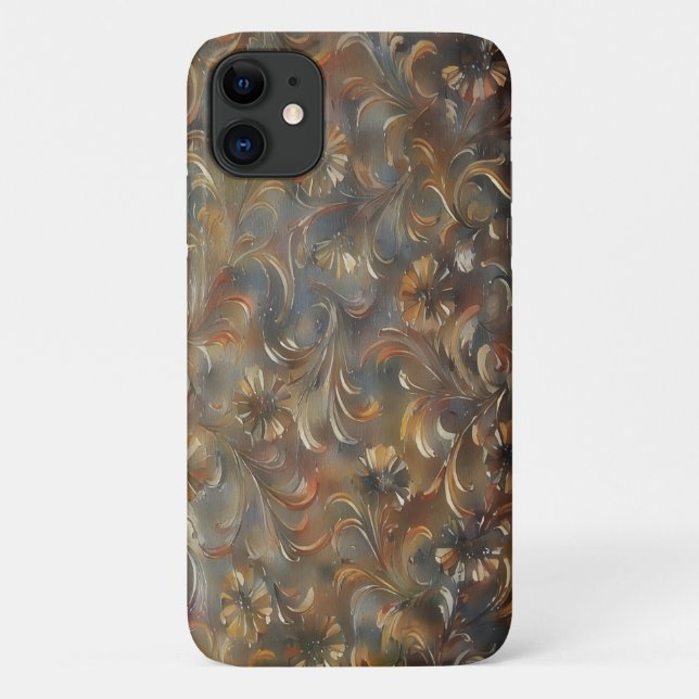 Bronze and Gray Floral Art Phone Case (Back)