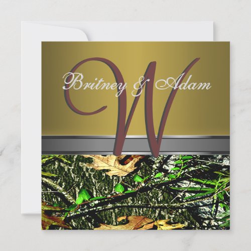 Bronze and Mossy Green Camo Wedding Invitations