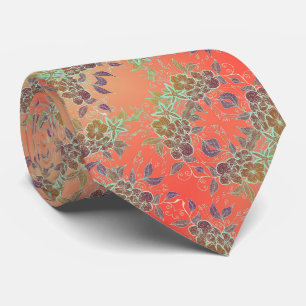 Bronze and Orange Flower Pattern Neck Tie