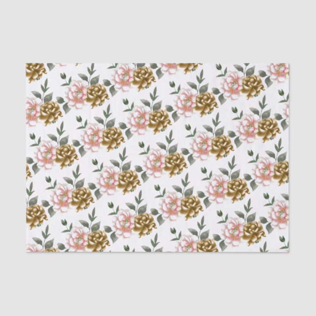 Bronze and Pink Peony Tissue Paper (Front)