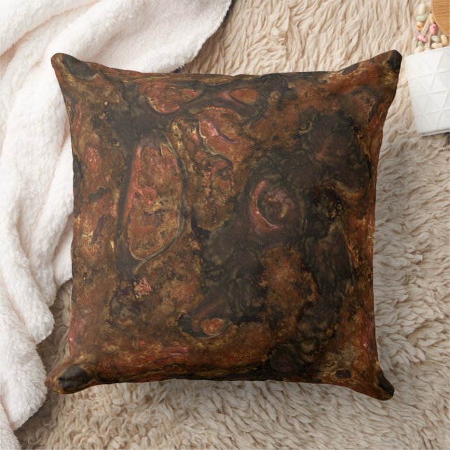 Bronze and Pink Stone Abstract Throw Pillow (Blanket)
