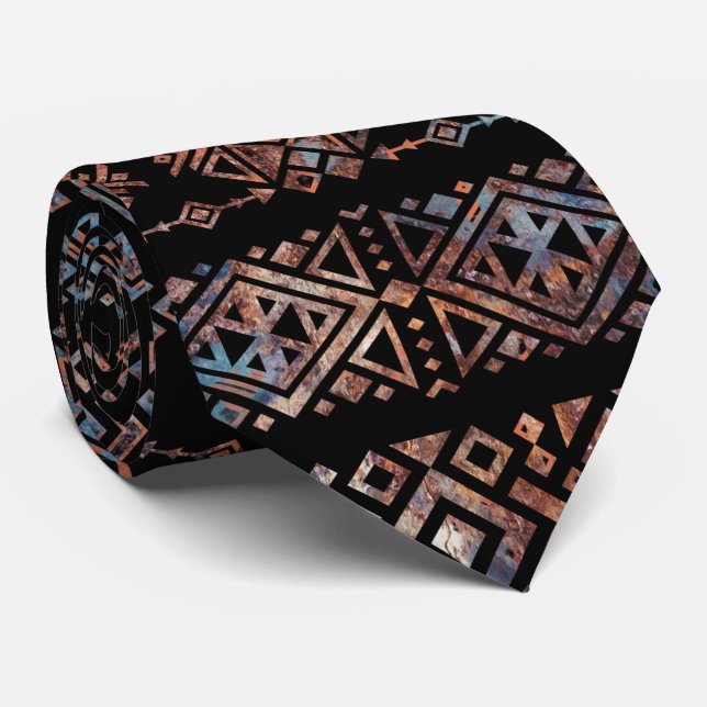 Bronze and Rust Vintage  Aztec Peruvian Tribal Pat Neck Tie (Rolled)
